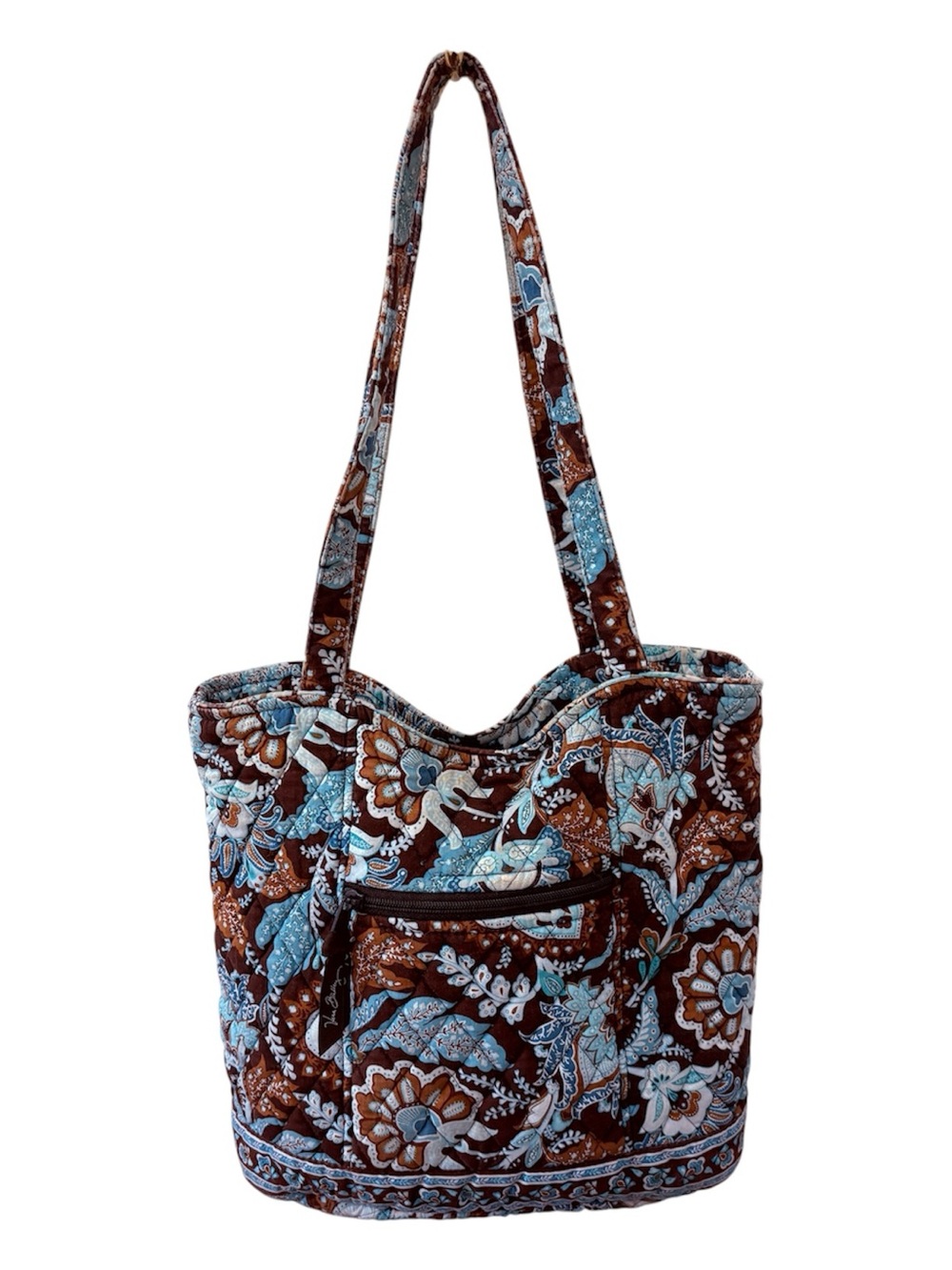 Vera Bradley Java Blue Retired Quilted Tote Bag Brown Blue Floral Paisley